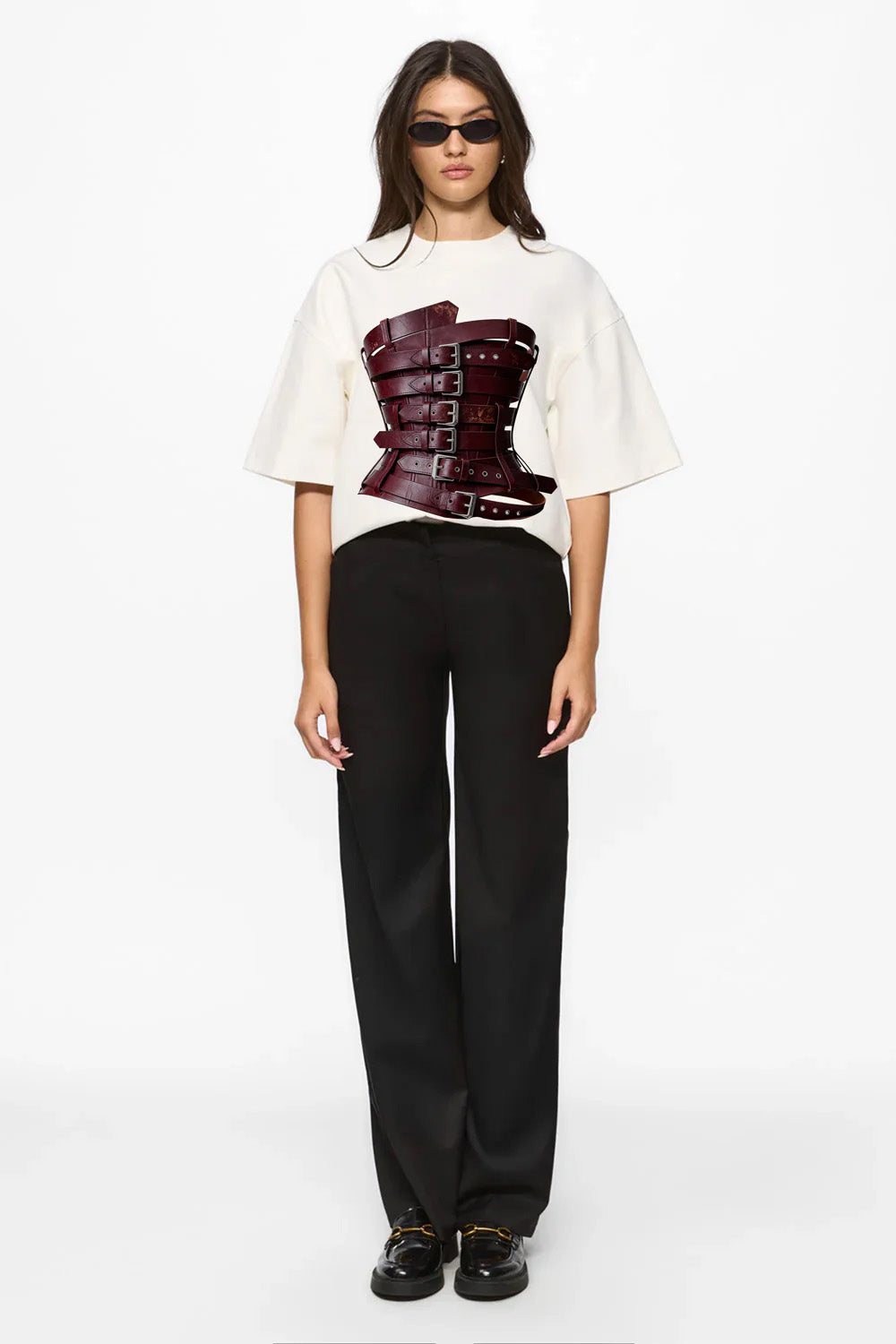 Tricou off-white cu imprimeu Burgundy