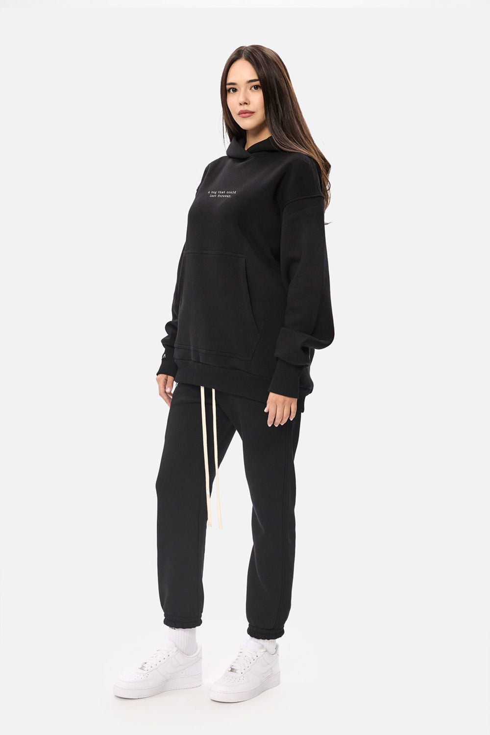 A hug Black printed fleece Hoodie W