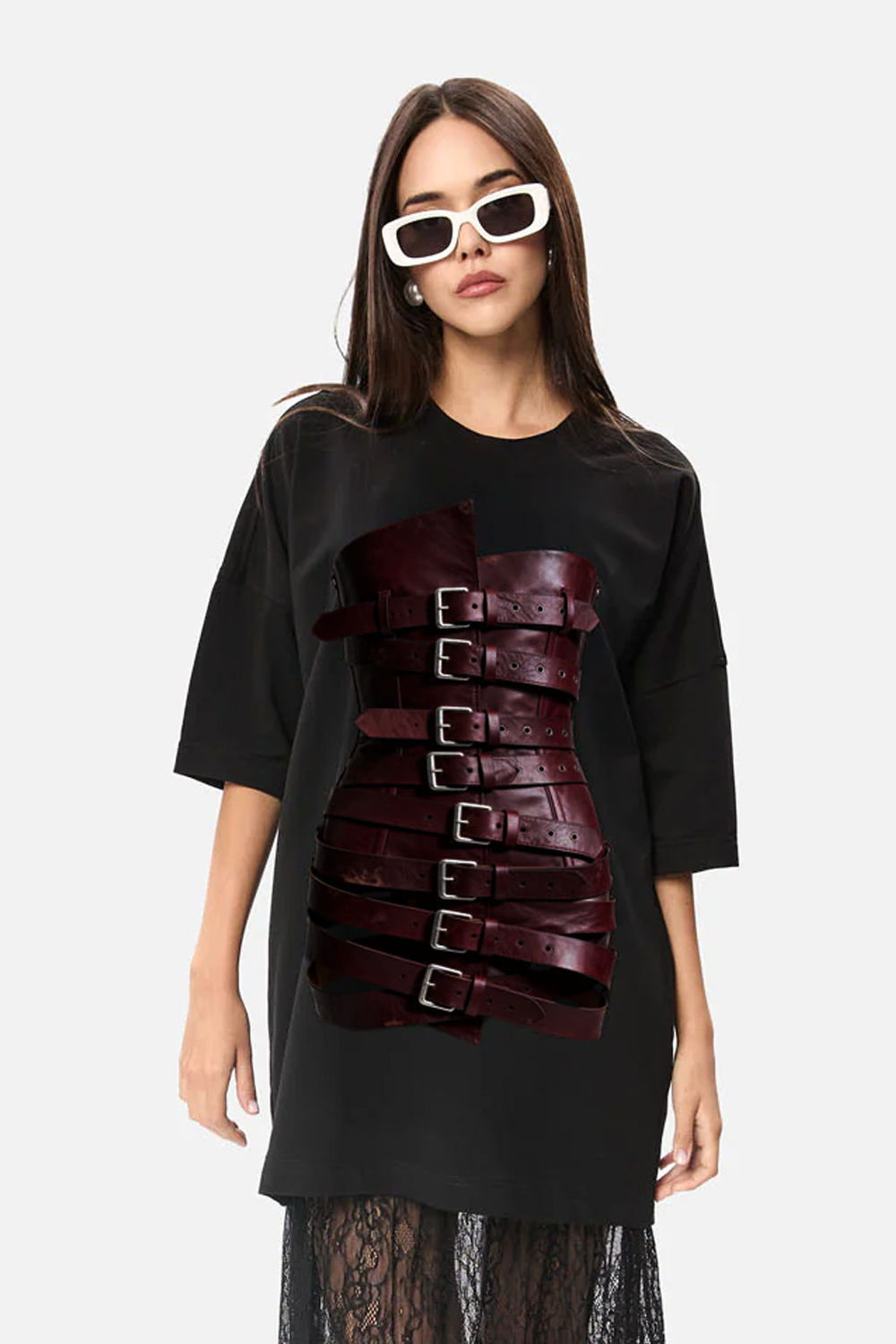 Rochie neagra cu imprimeu Belt v2