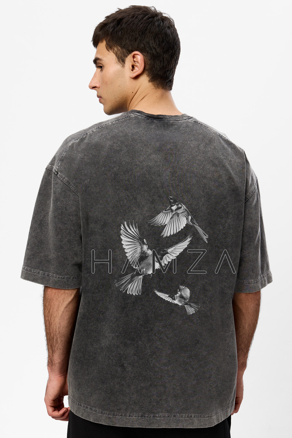 Tricou gri vintage cu imprimeu Birds