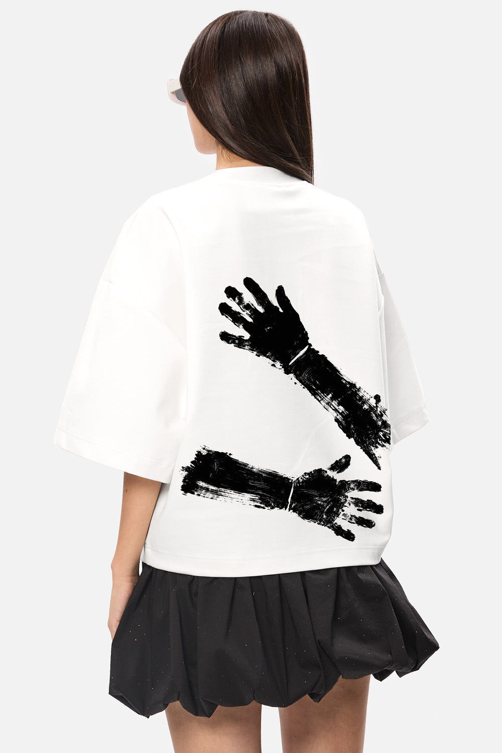 Tricou off-white cu imprimeu Hands