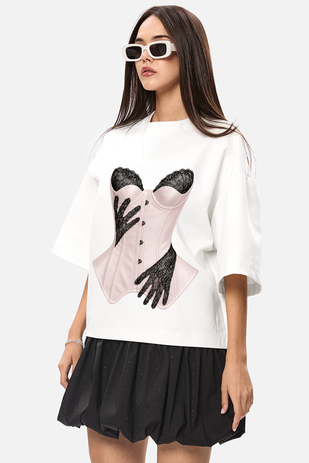 Tricou off-white cu imprimeu ivory hands