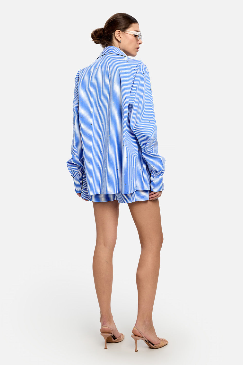 Compleu albastru din poplin cu strasuri aplicate Santorini