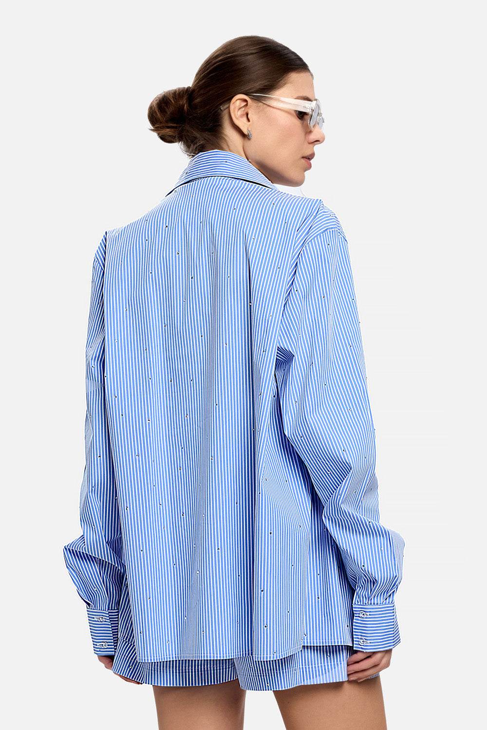 Santorini Poplin shirt with applied rhinestones