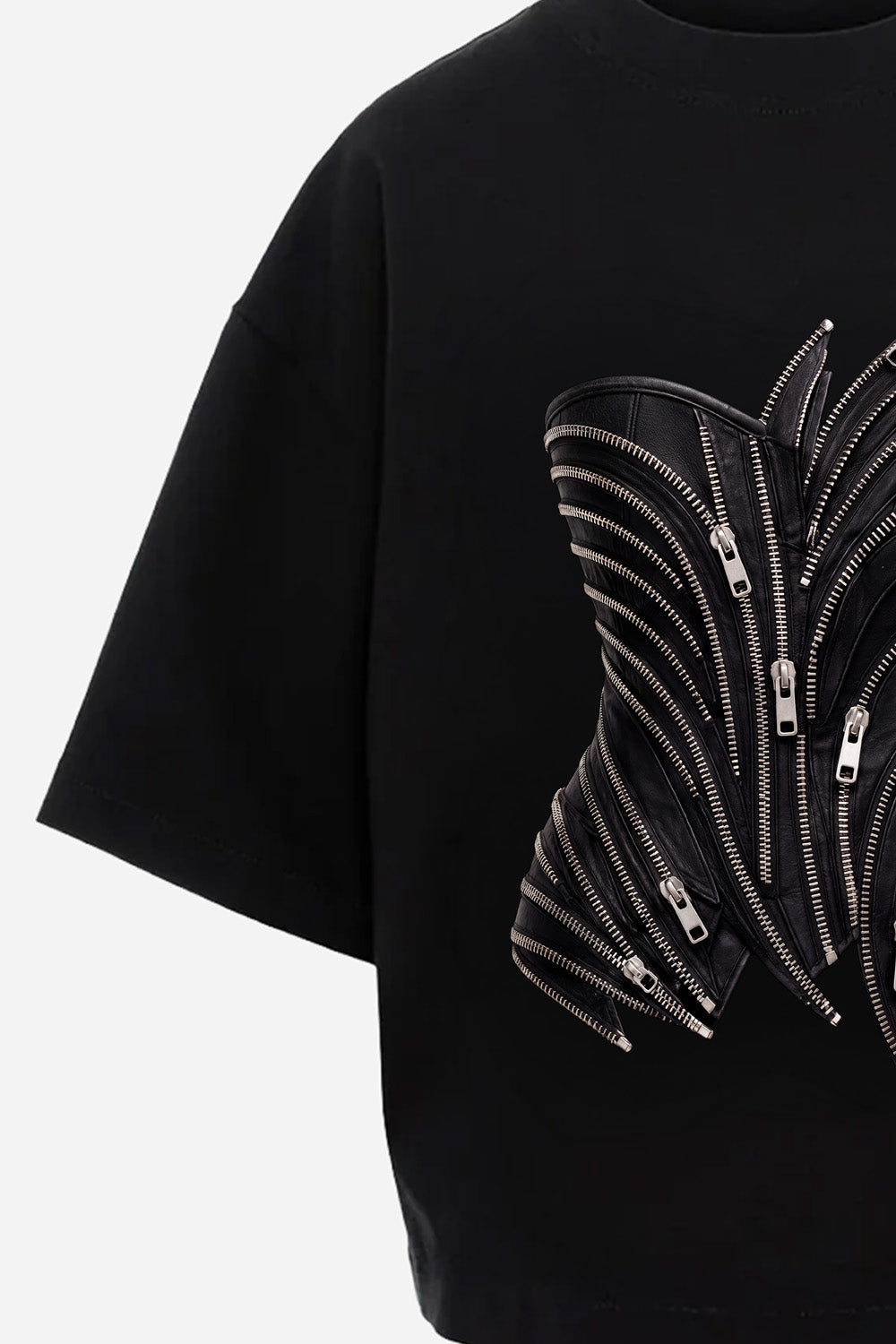 Zipper Corset printed Black T-Shirt