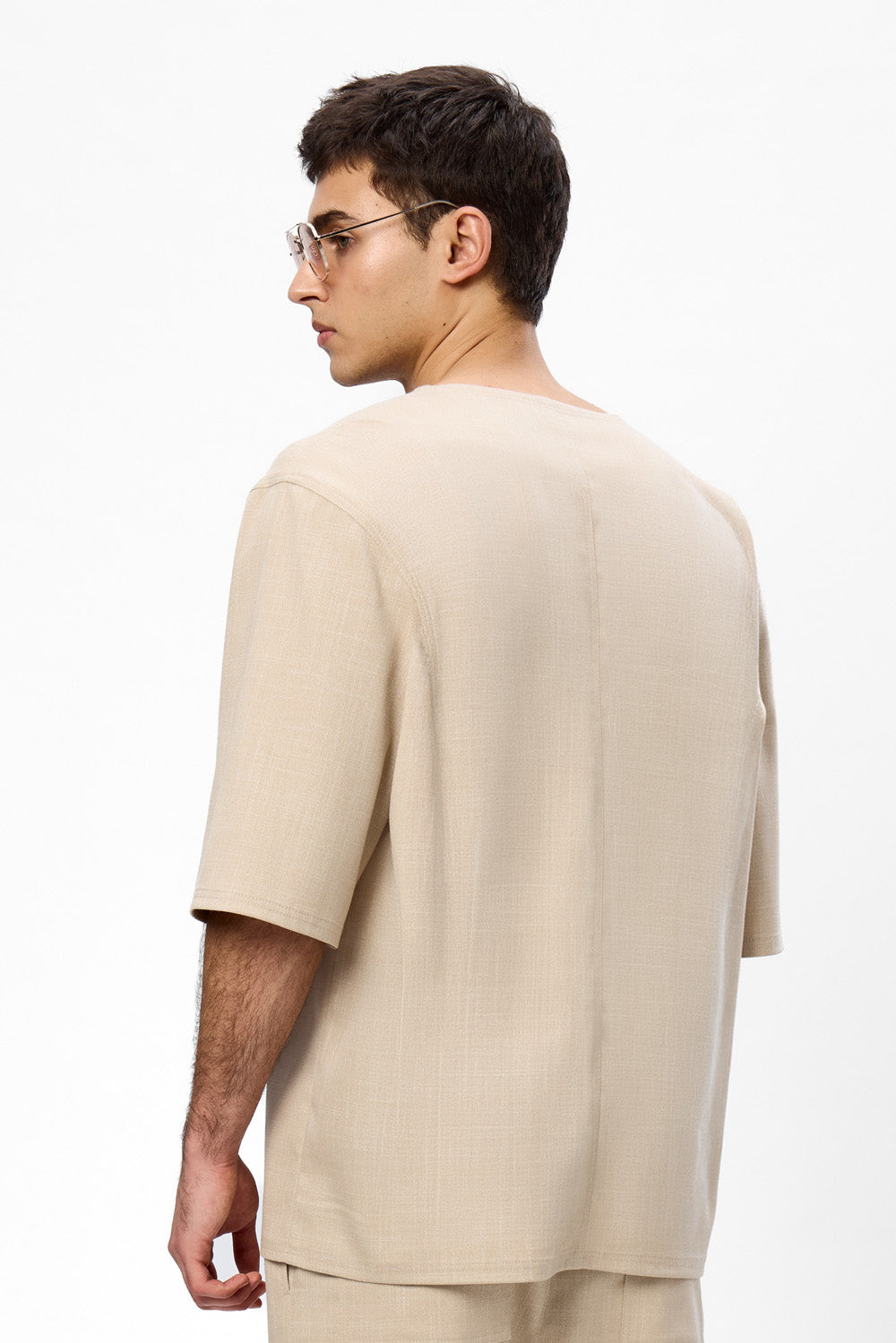Tricou bej melanj din Stofa Thom