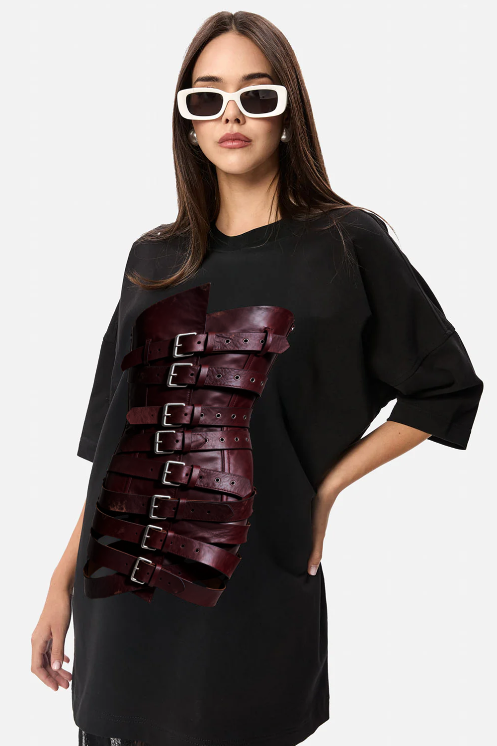 Rochie neagra cu imprimeu Belt v2