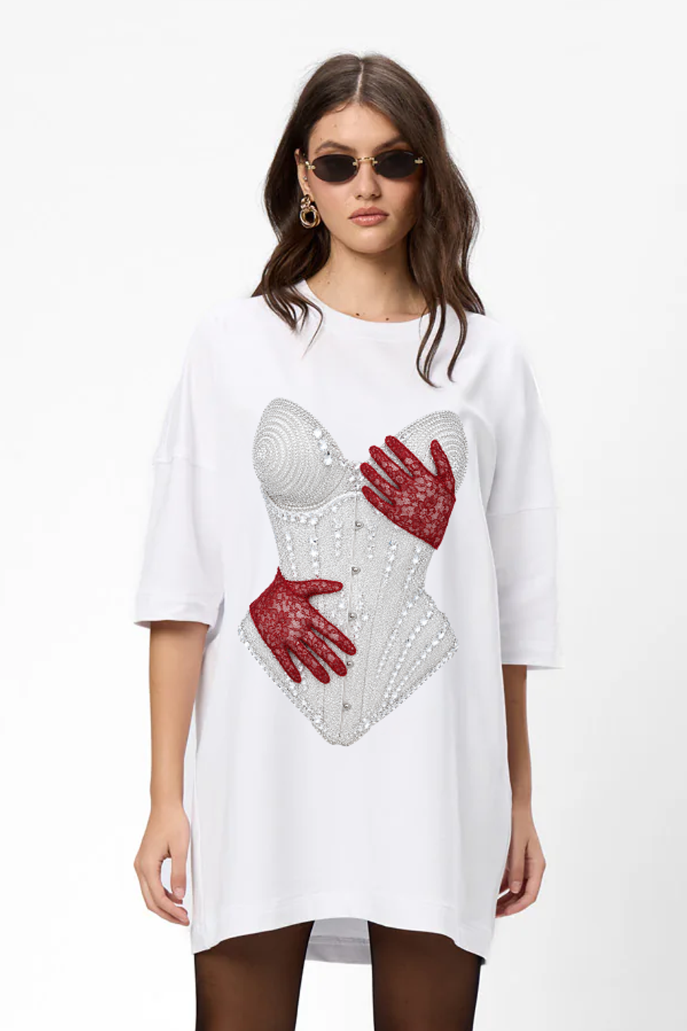 Rochie alba cu imprimeu Red Hands