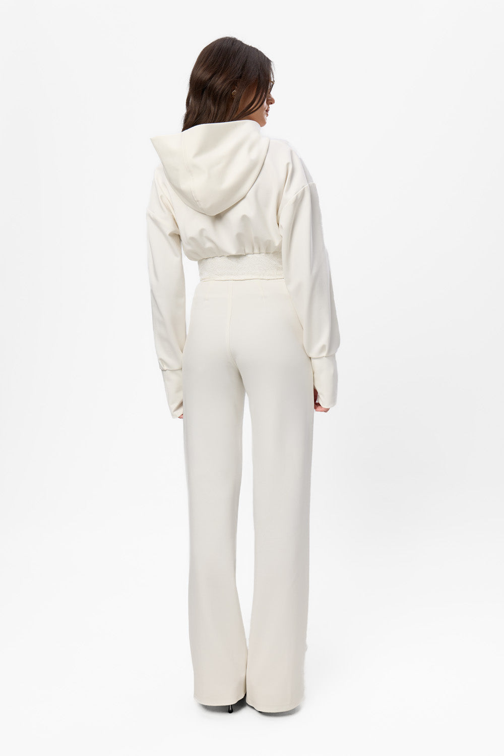 Karol off-white hoodie with a sheer lace corset
