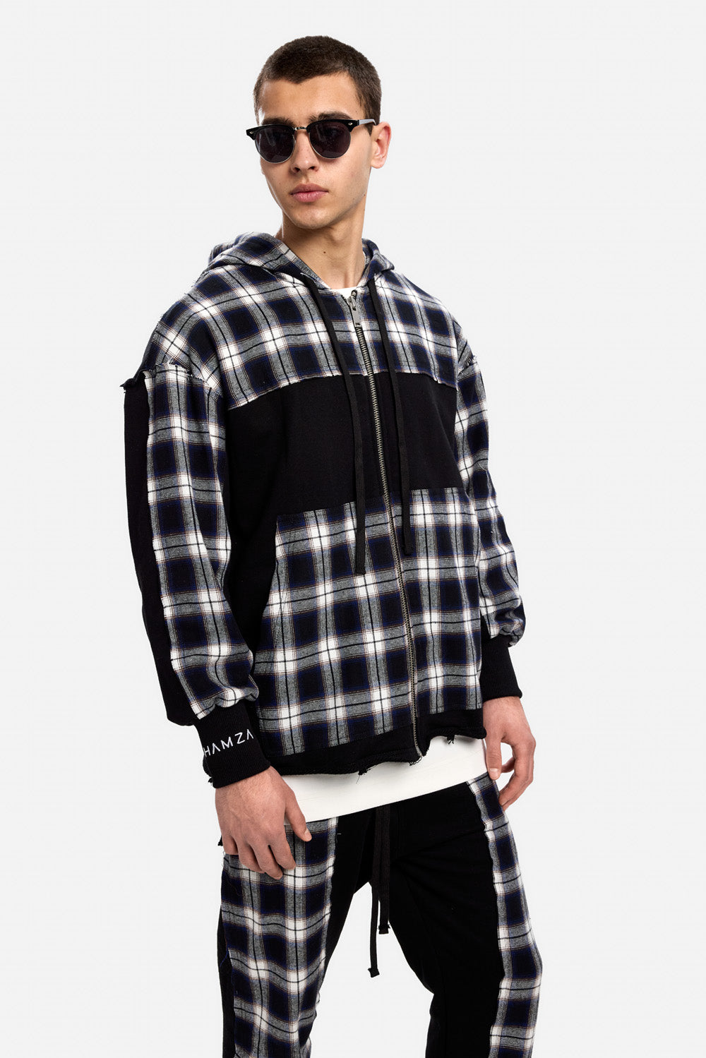 Hanorac negru cu insertii de camasa Nocturno