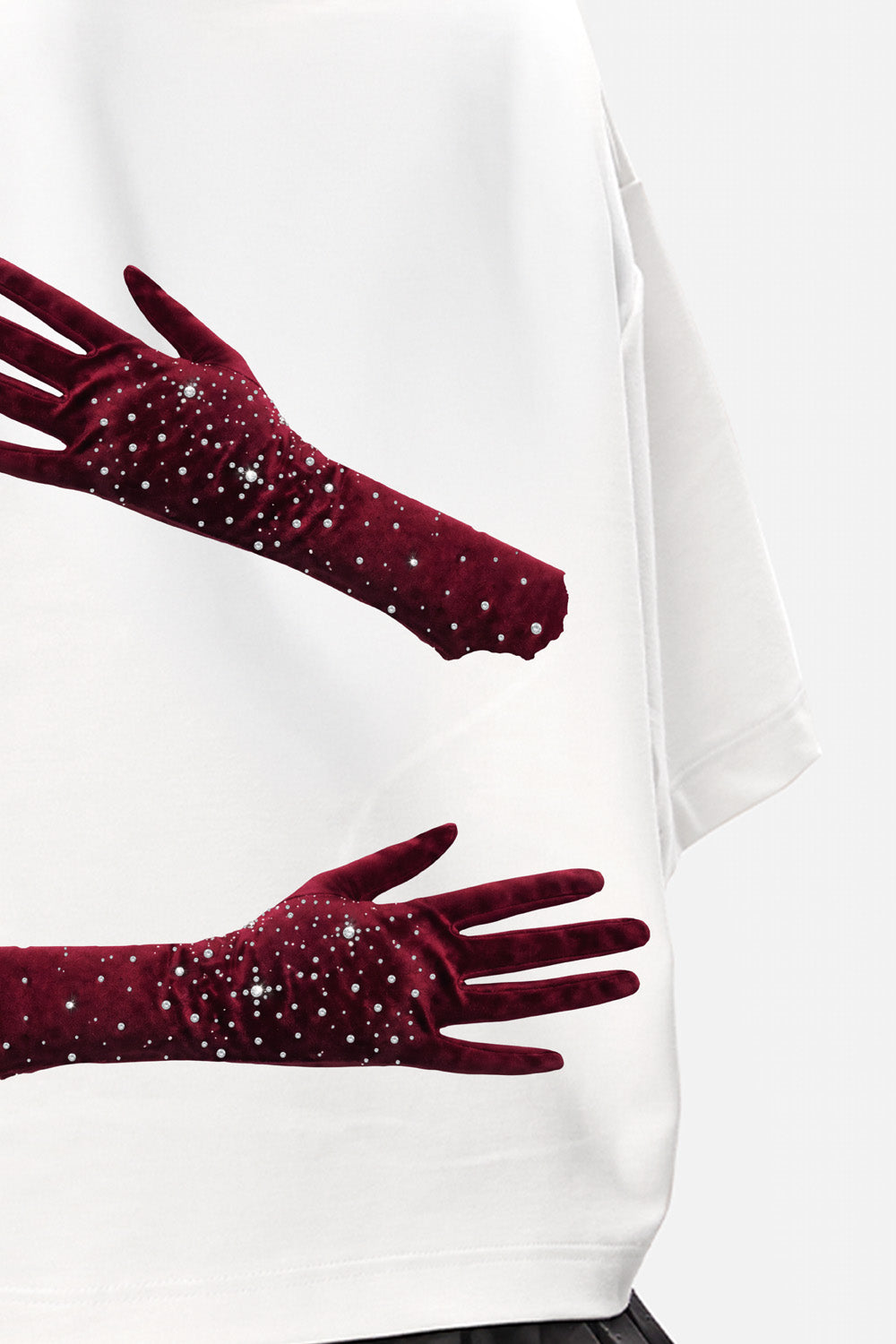 Tricou off-white cu imprimeu Burgundy Hands