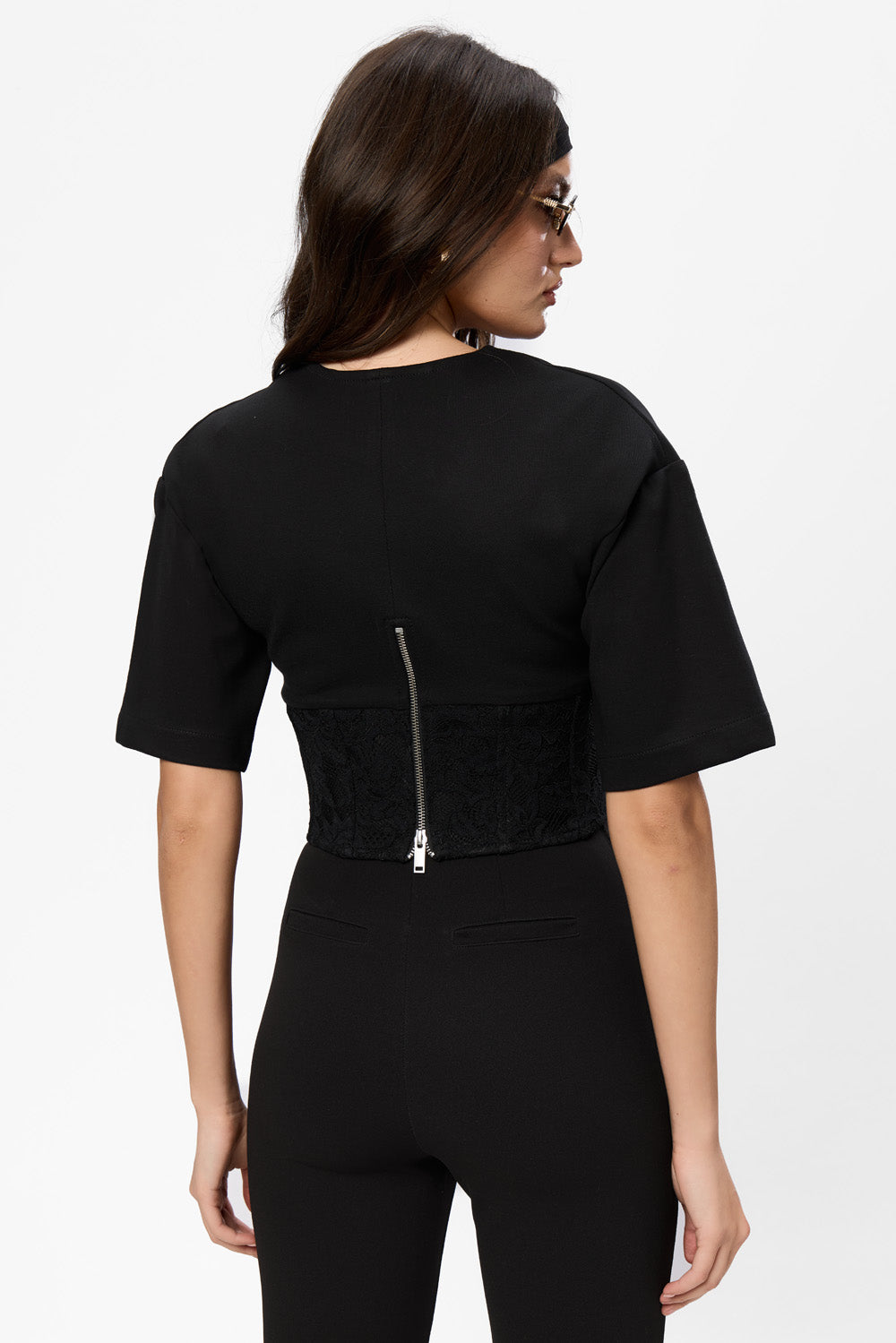 Marsilia Off-White Top with sheer lace corset