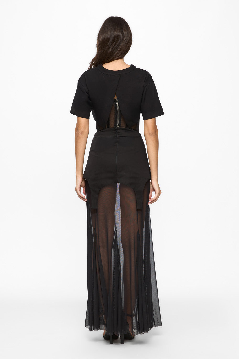 Tricou negru cu corset si benzi de catifea Organza