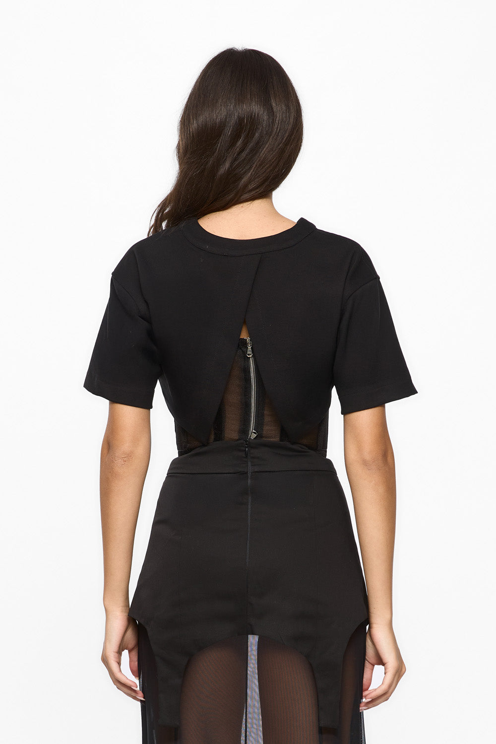 Tricou negru cu corset si benzi de catifea Organza