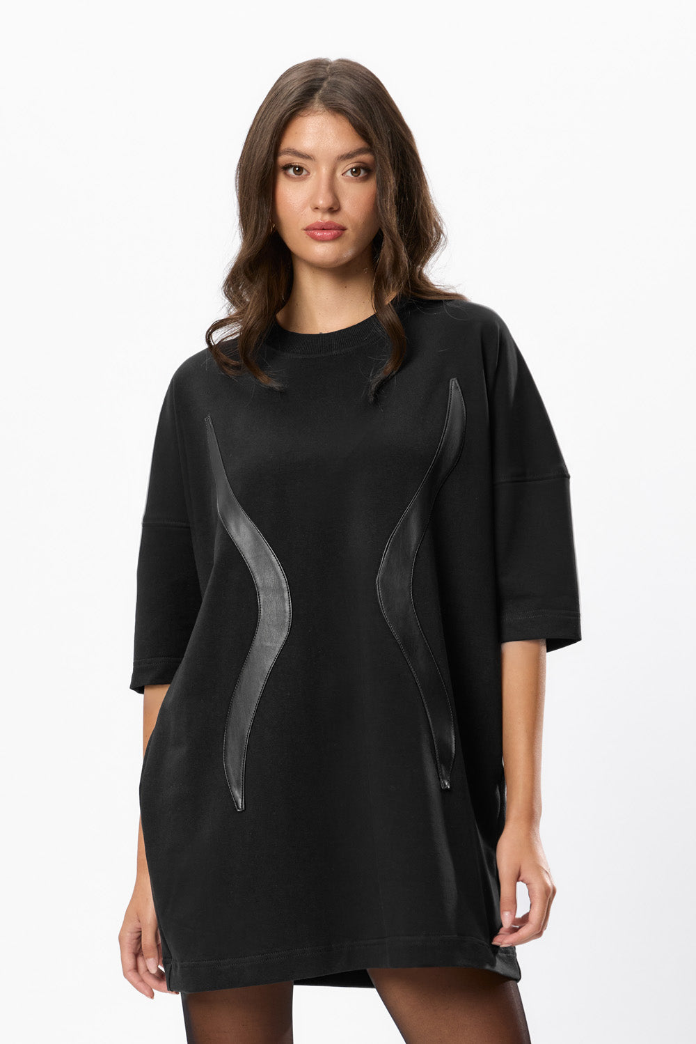 Rochie Mini Neagra cu benzi din piele Gitana