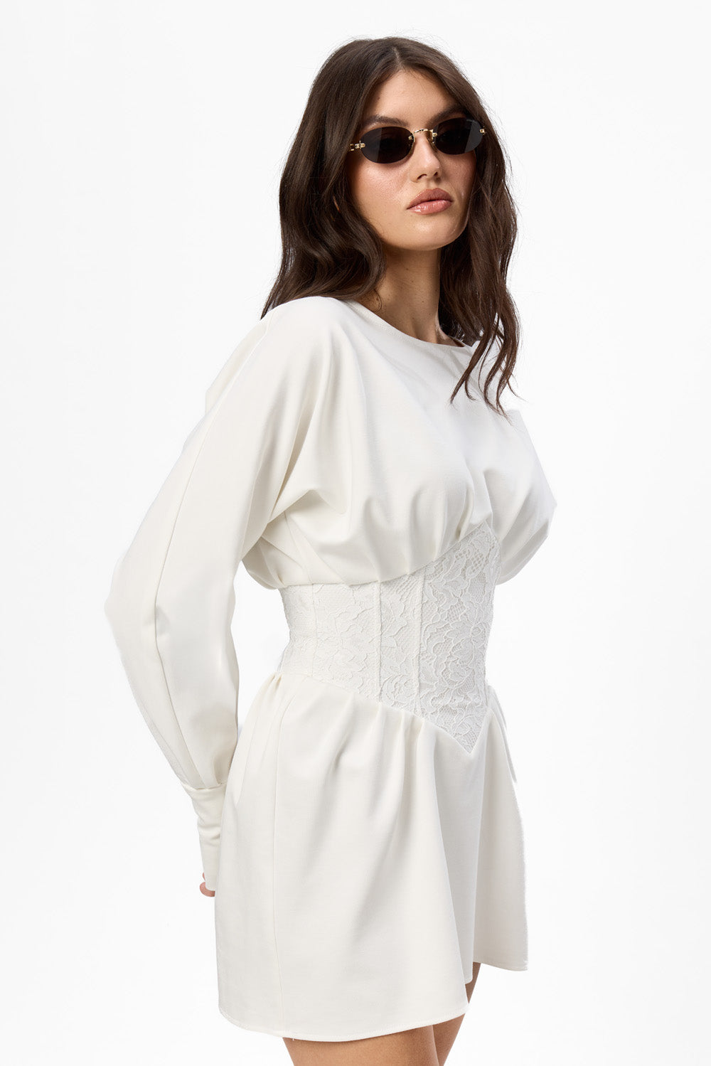 Nyssa Off-White Dress with sheer lace corset