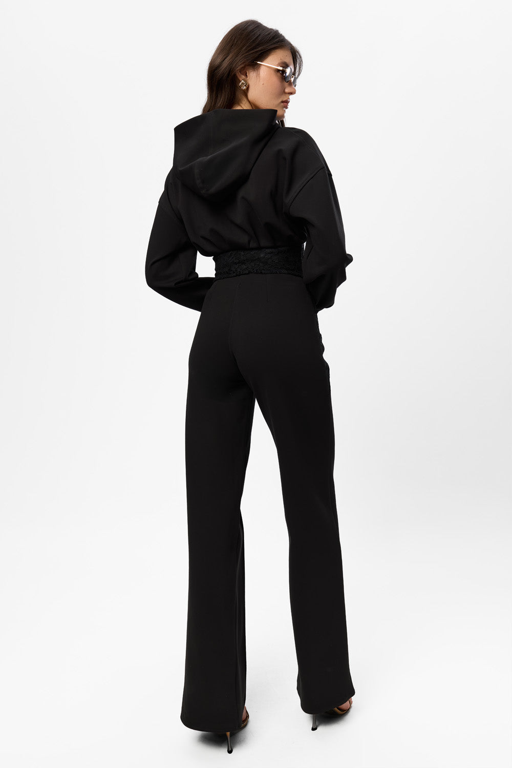 Karol black hoodie with a sheer lace corset