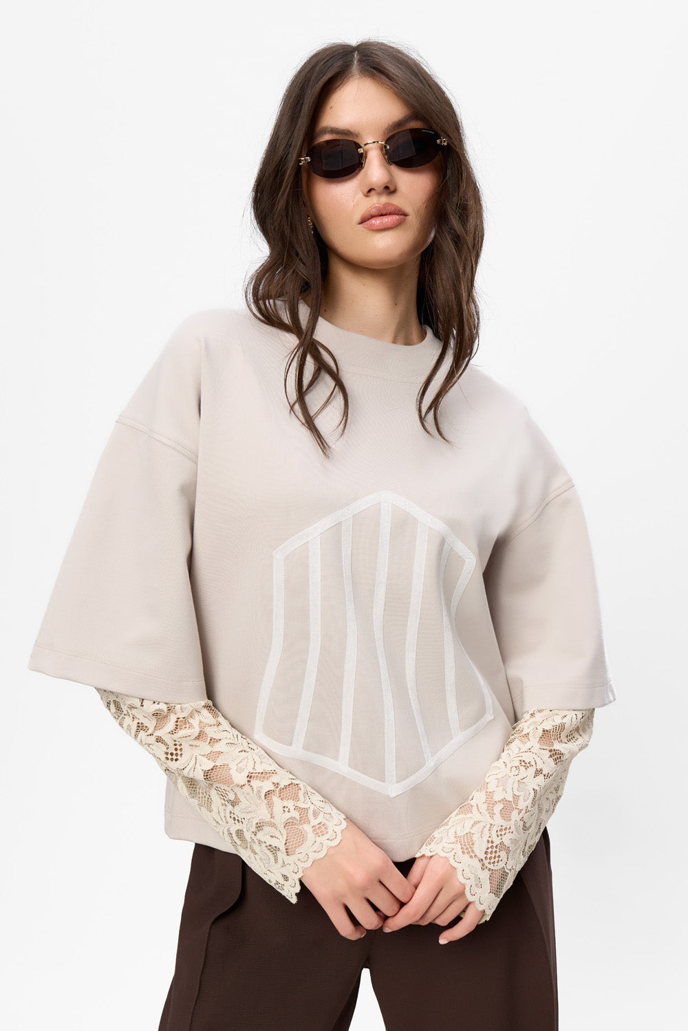 Venice Vanilla Top with lace sleeves