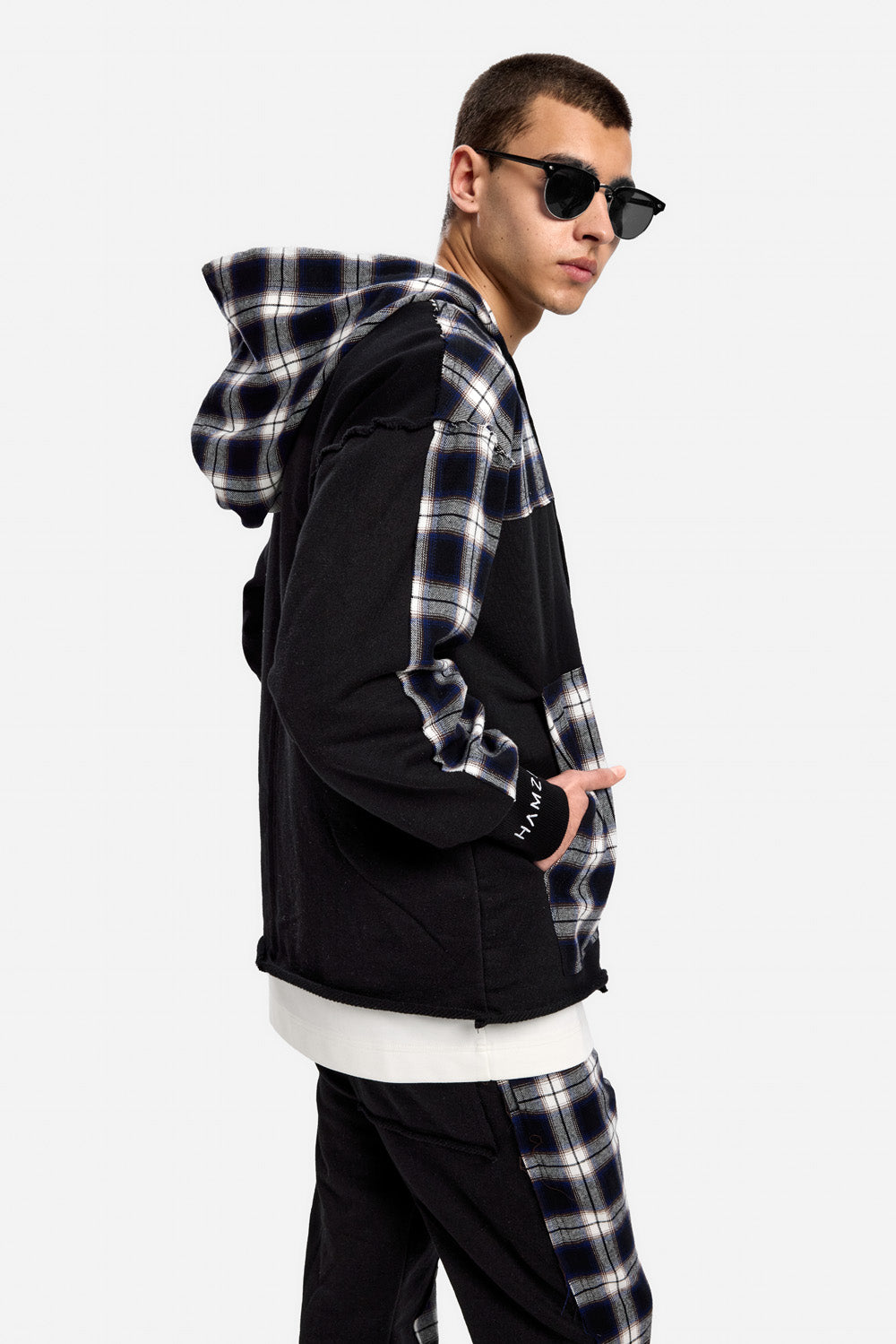 Hanorac negru cu insertii de camasa Nocturno