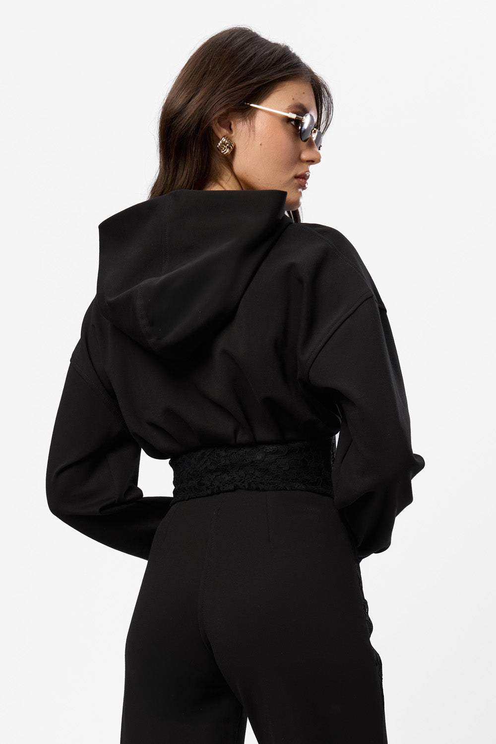 Karol off-white hoodie with a sheer lace corset