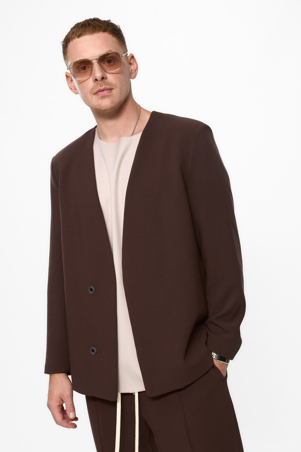 Cardigan bej din stofa de barbati 247 V2