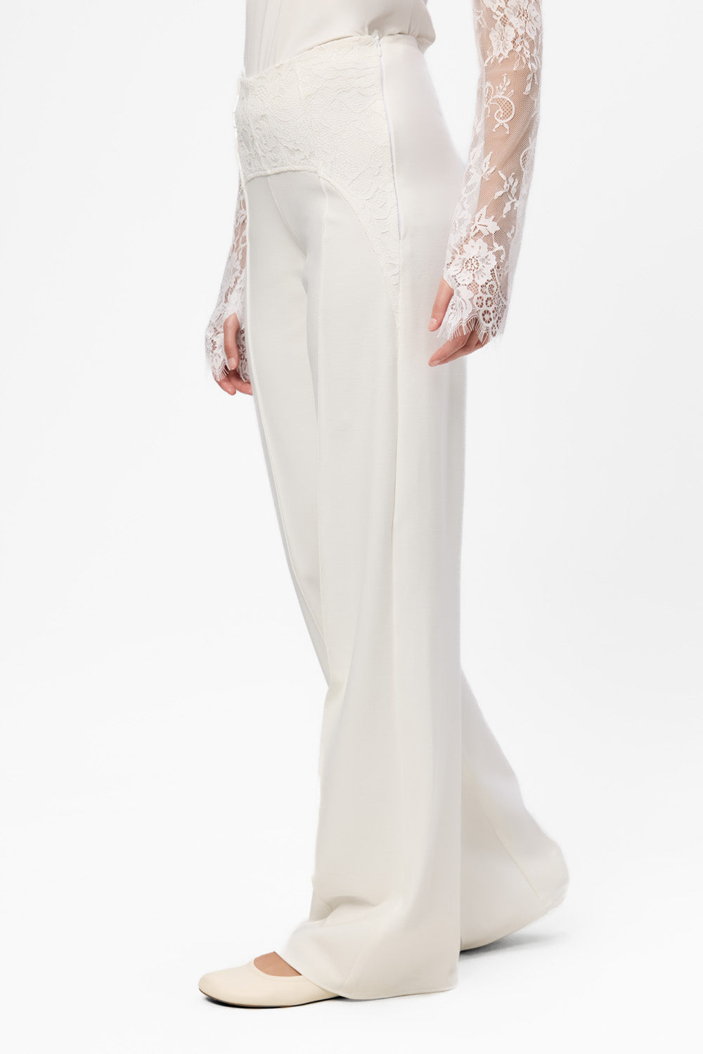 Karol off-white flared Pants with sheer lace