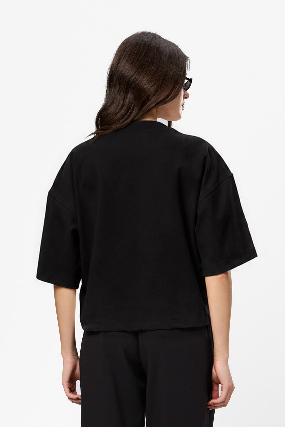 Tricou negru cu corset cusut Silhouette