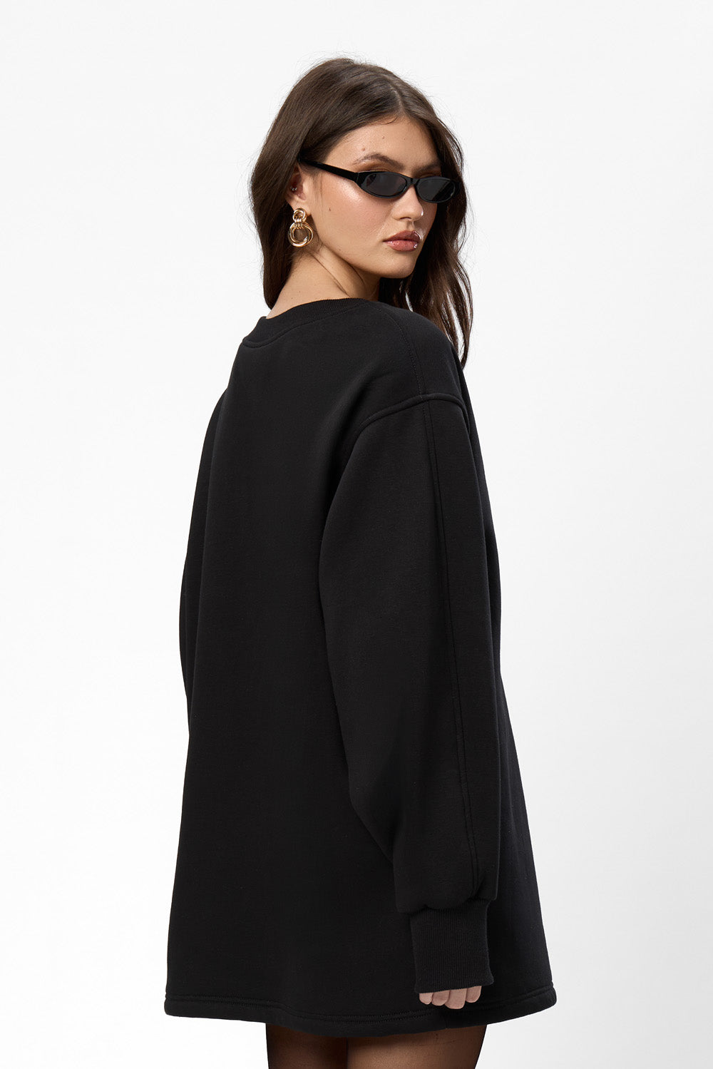 Bipolar fleece Black Dress with sheer lace