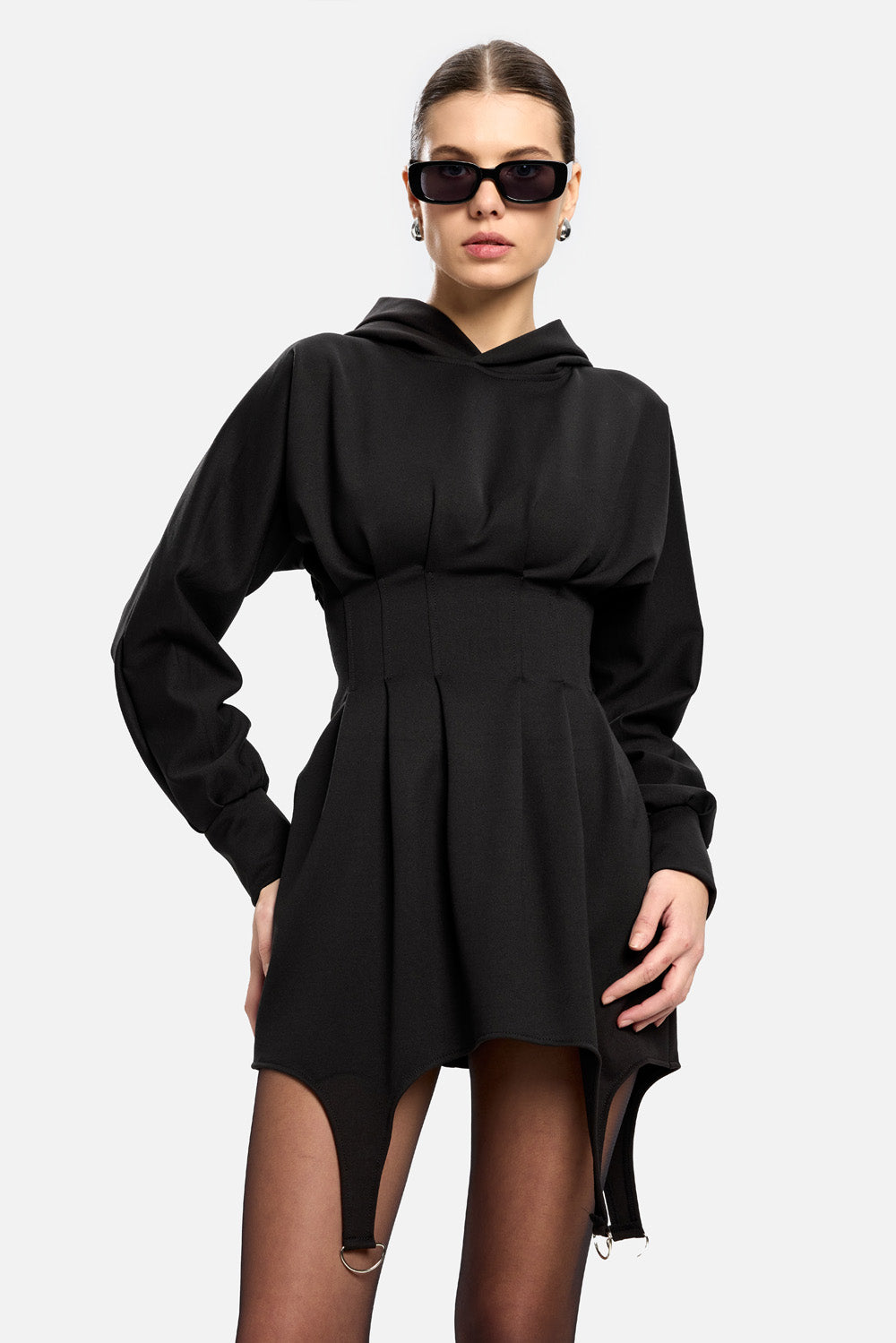 Cairo black dress with garter straps