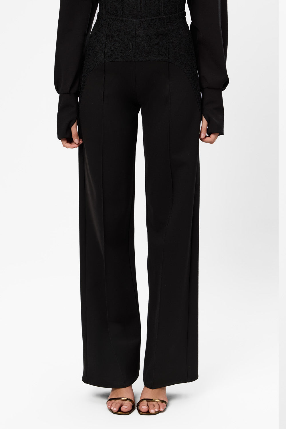 Karol black flared Pants with sheer lace