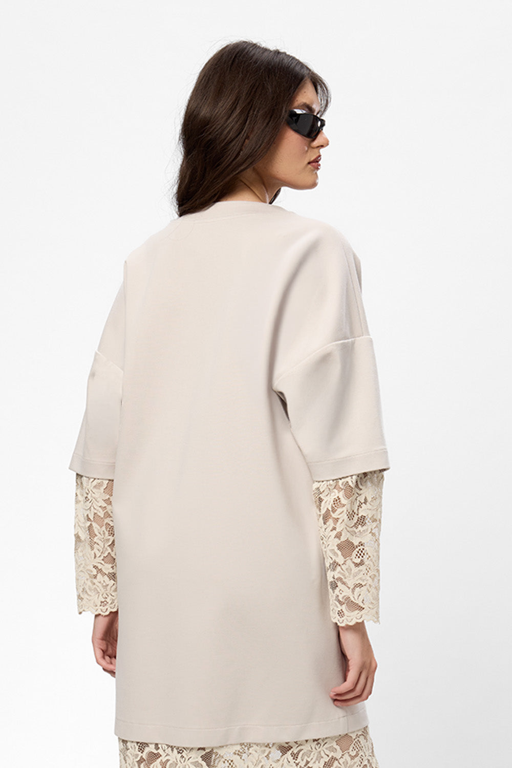 Venice vanilla Dress with lace skirt and sleeves