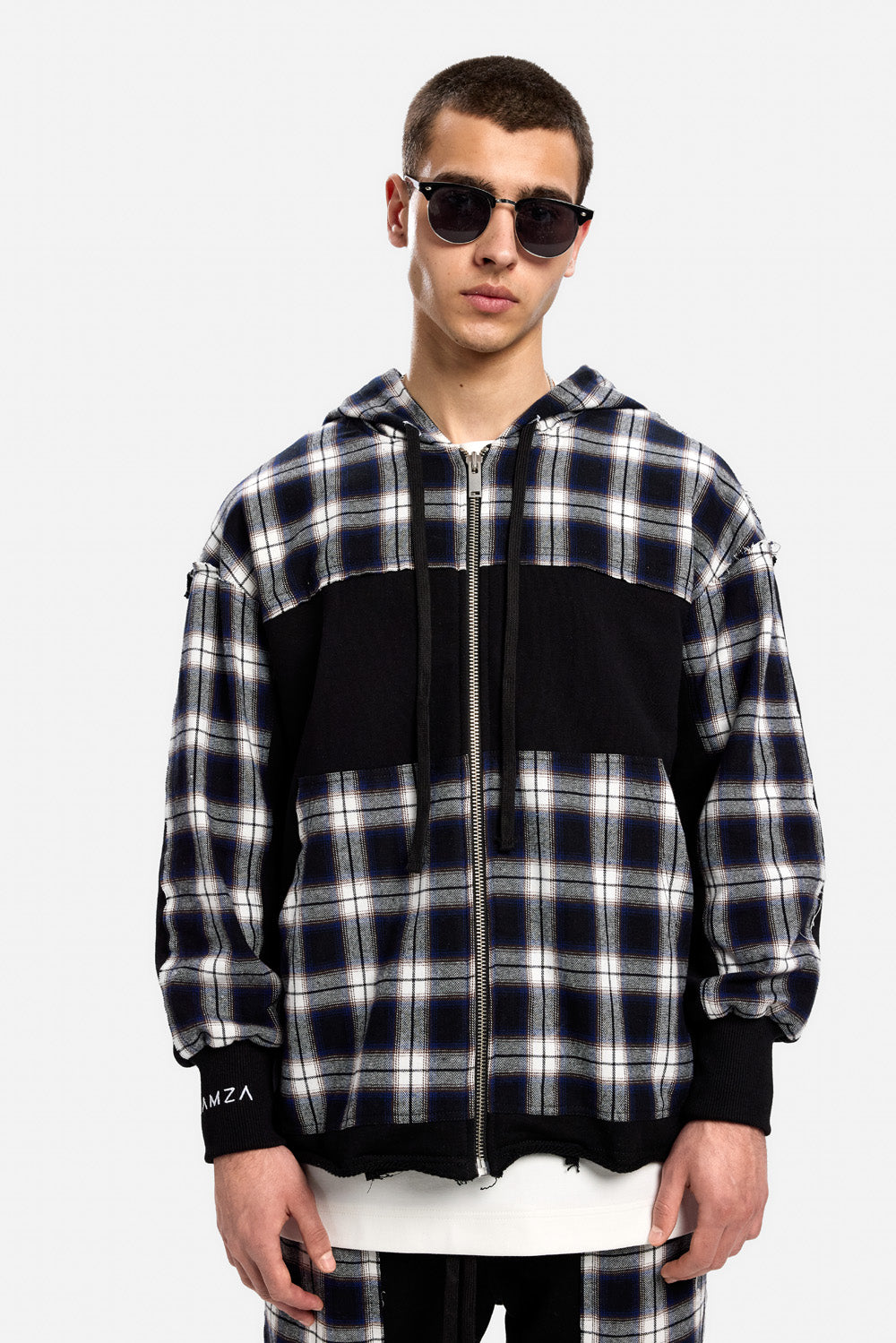 Hanorac negru cu insertii de camasa Nocturno