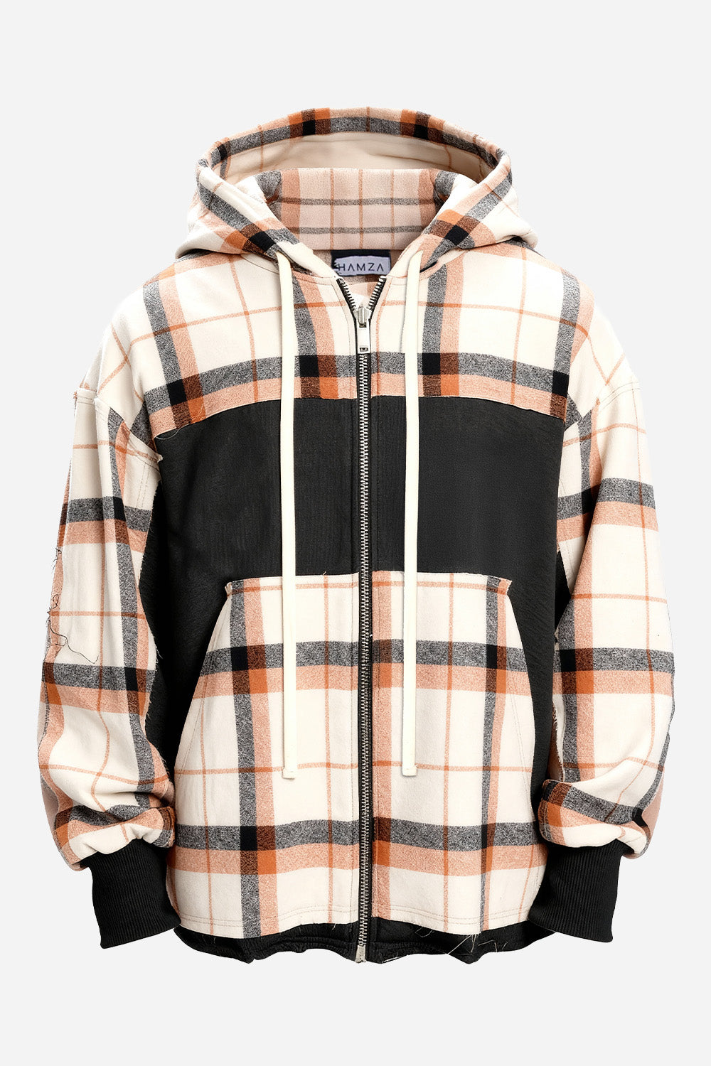 Hanorac negru cu insertii de camasa bej Nocturno