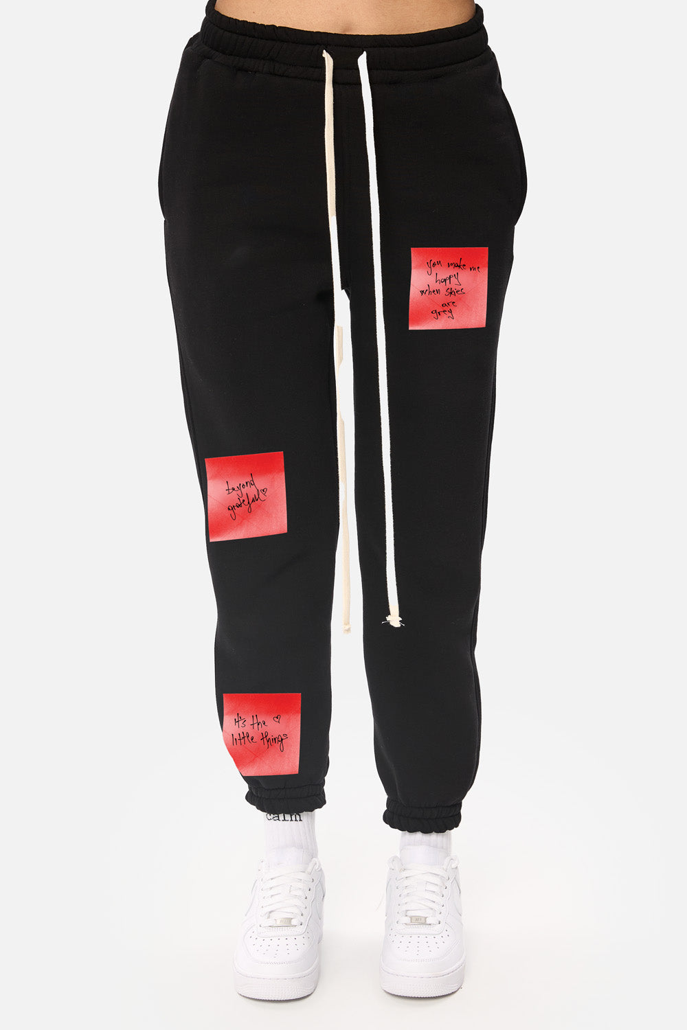 Heart Post Black fleece Printed  Pants