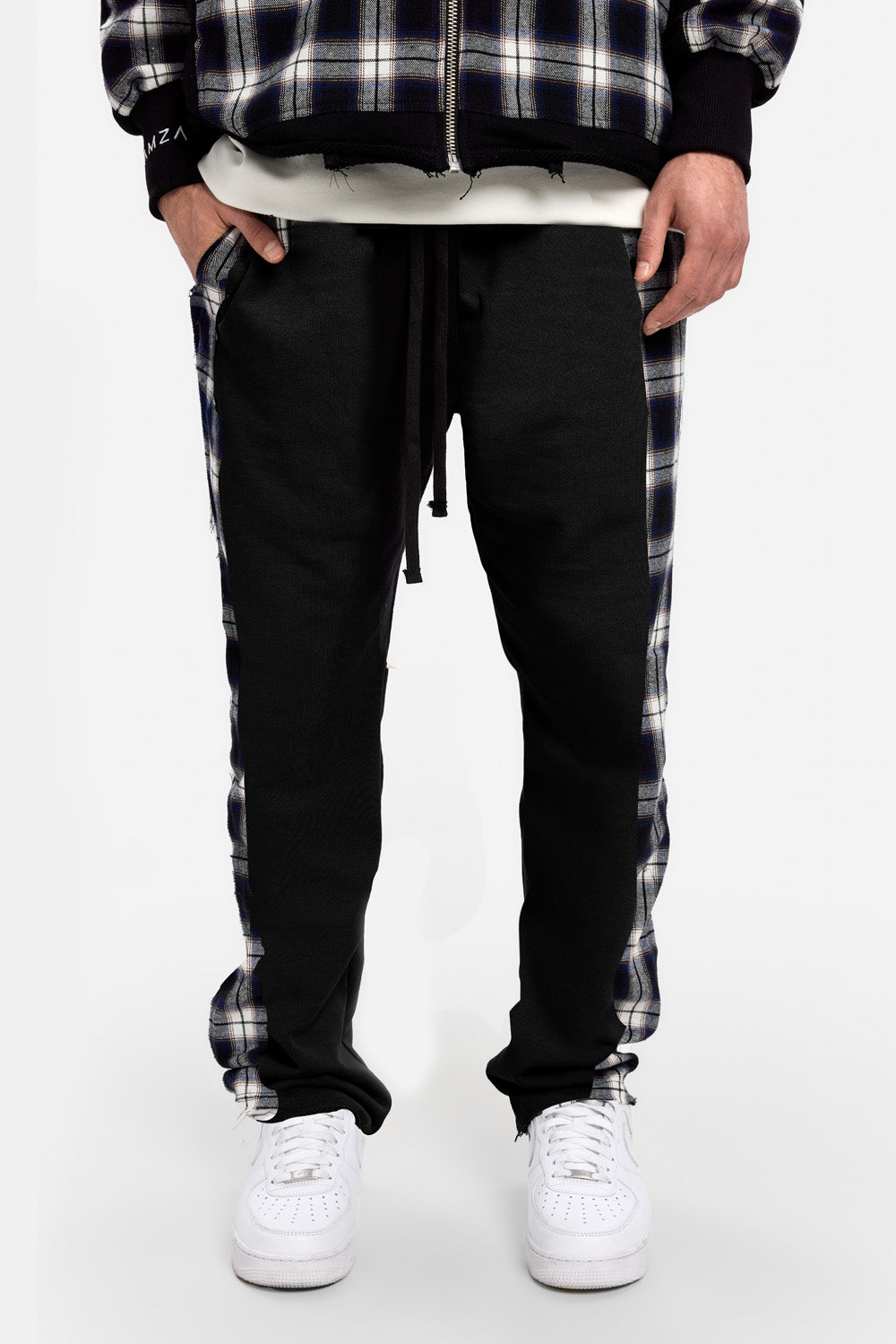 Pantaloni de trening negri cu insertii de camasa Nocturno