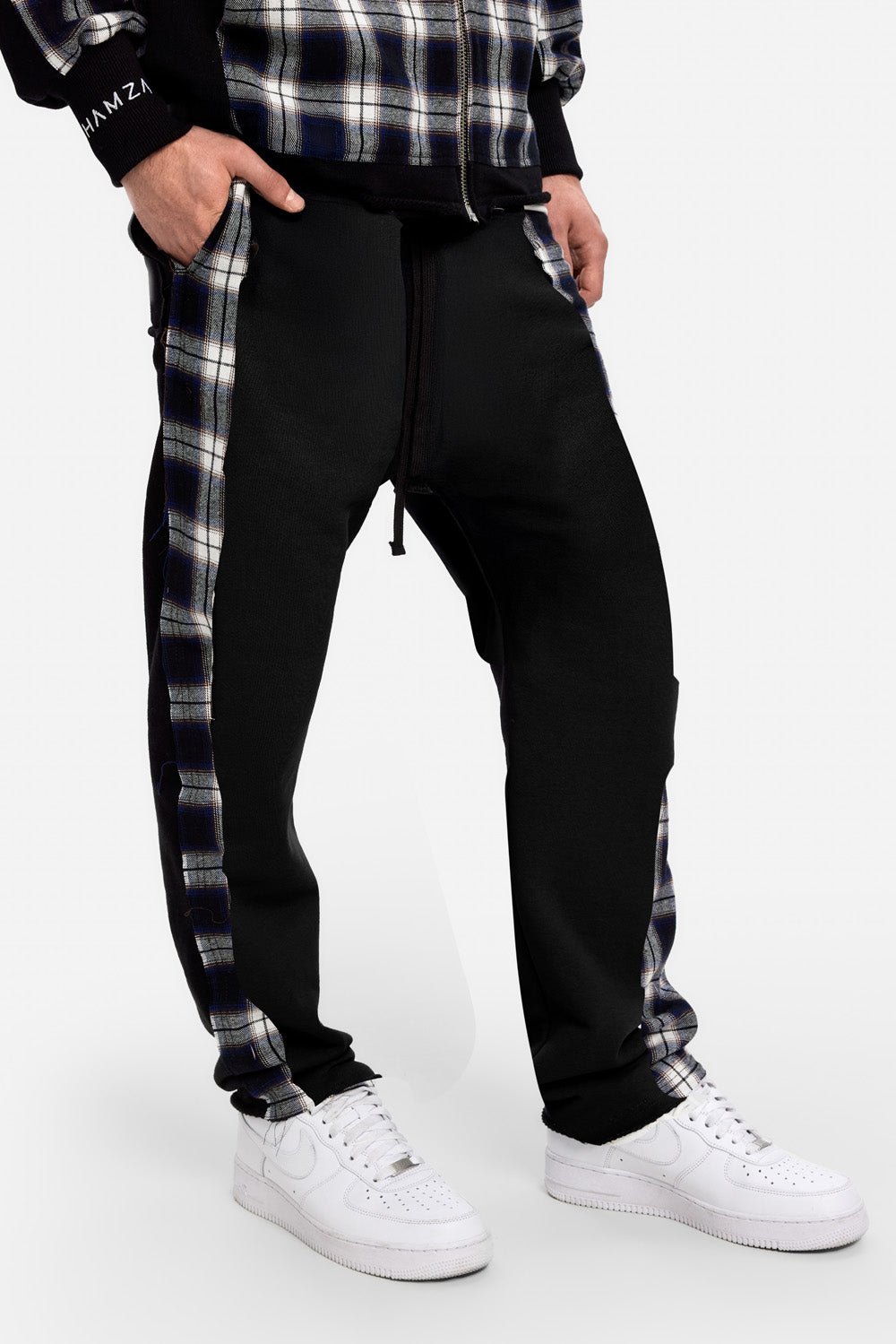 Pantaloni de trening negri cu insertii de camasa Nocturno