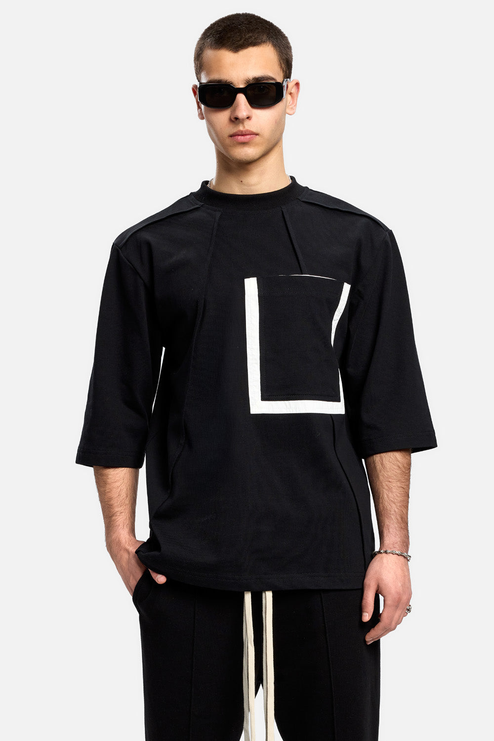 Tricou oversized alb Pocket