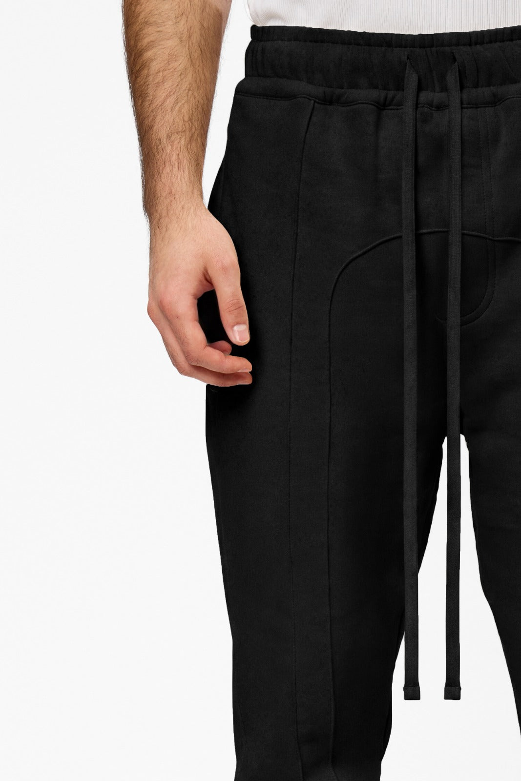 Pantaloni negri din bumbac 247 V2 cu cusaturi decorative