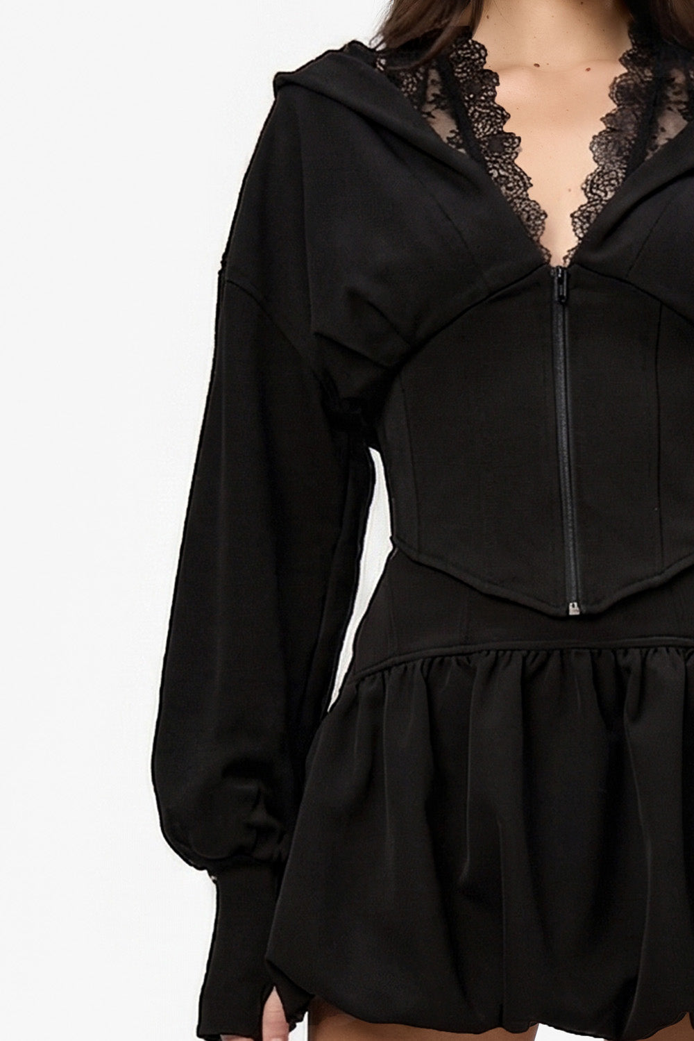 Hanorac negru cu corset si dantela Karol V2