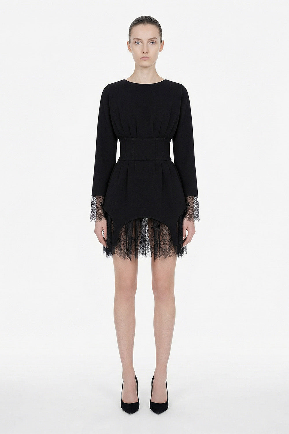 Rochie neagra cu dantela si portjartiere Kaya V2