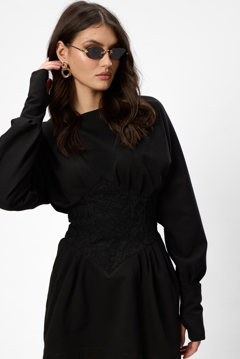 Nyssa Black Dress with sheer lace corset