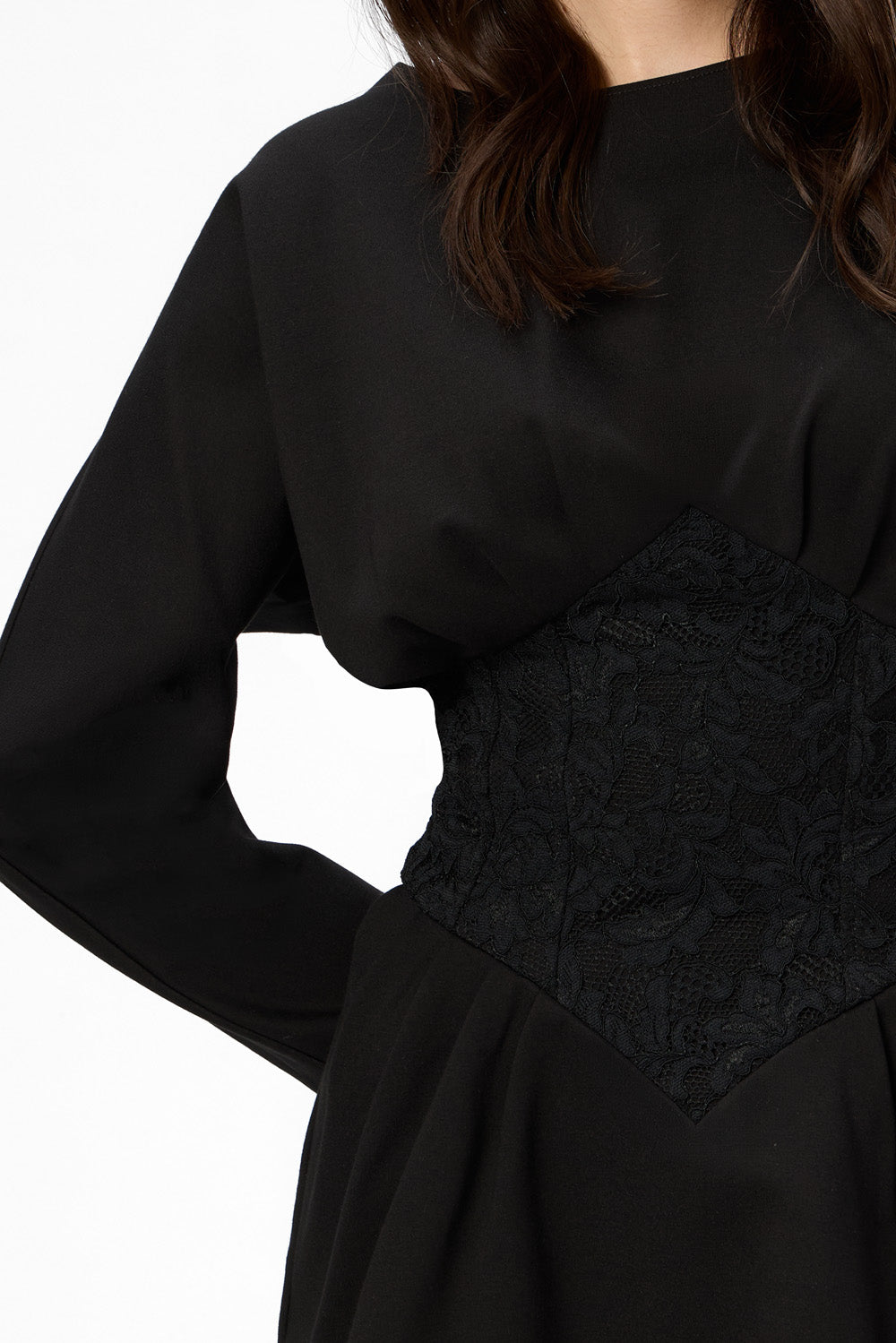 Rochie neagră cu detalii corset din dantela Nyssa