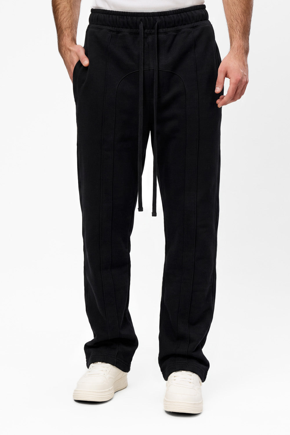 Pantaloni negri din bumbac 247 V2 cu cusaturi decorative