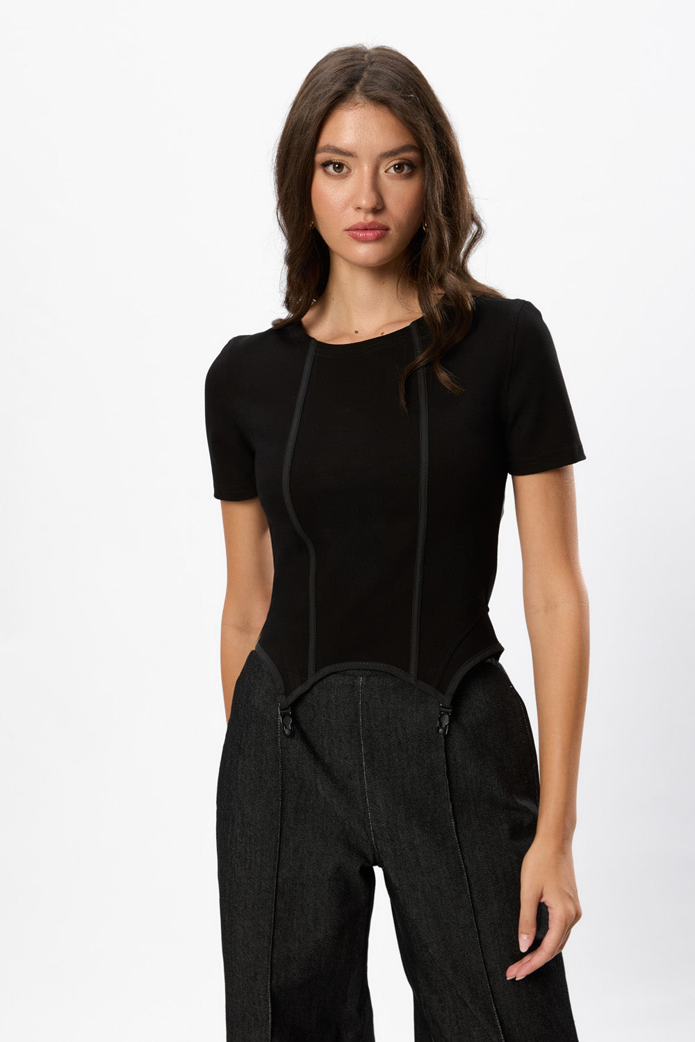 Top negru cu portjartiere Goddess