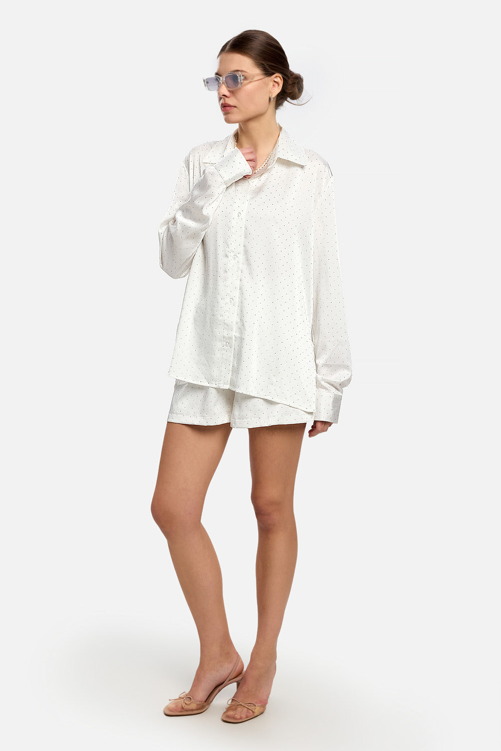 Camasa alba din satin cu strasuri aplicate Portofino
