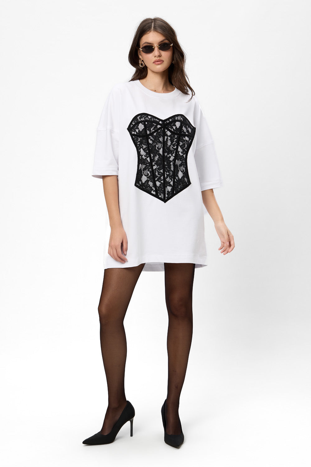 Rochie alba cu corset cusut Silhouette