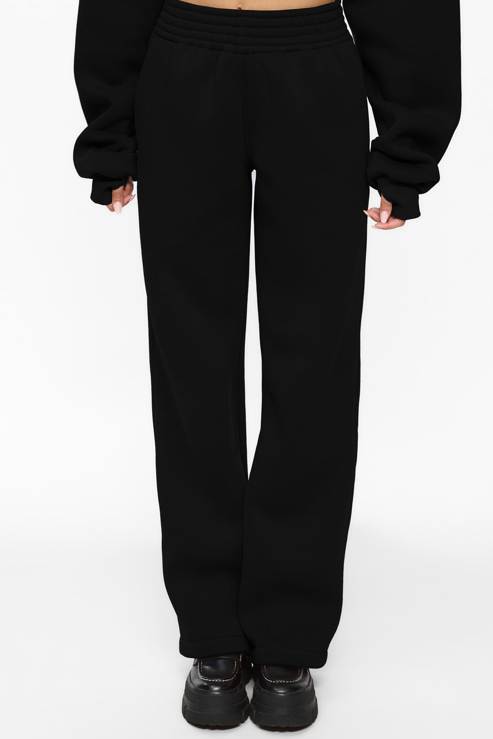 Pantaloni flausati Goddess | Femei | Negru | Stil modern și elegant | Confort și funcționalitate | Atelier Hamza