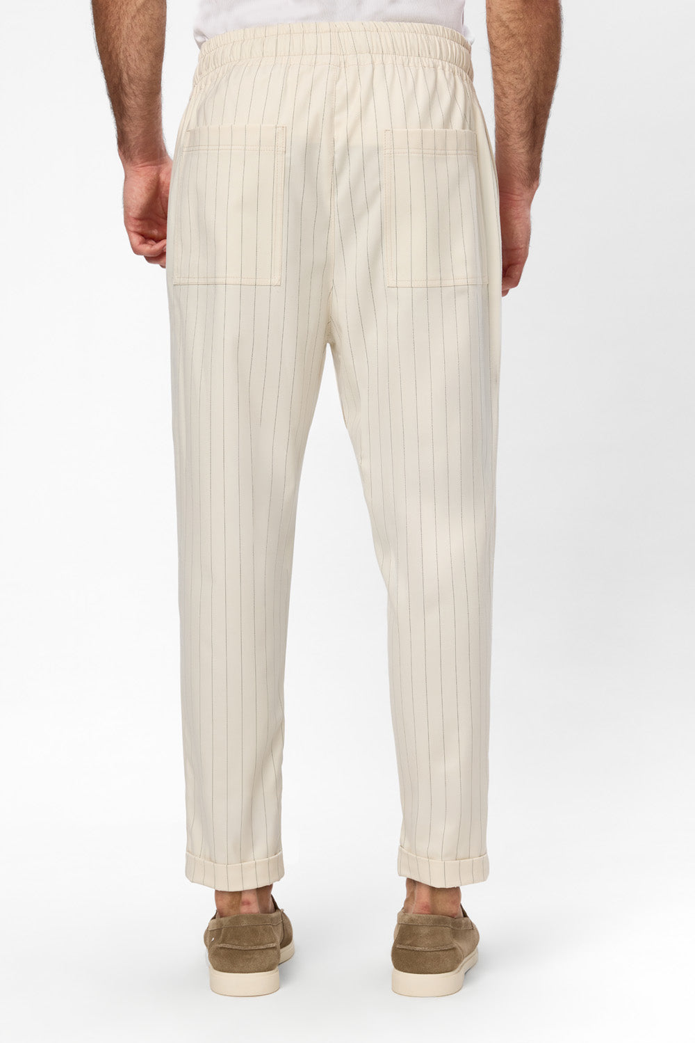 Pantaloni Negri din Stofa cu dungi Thom V2