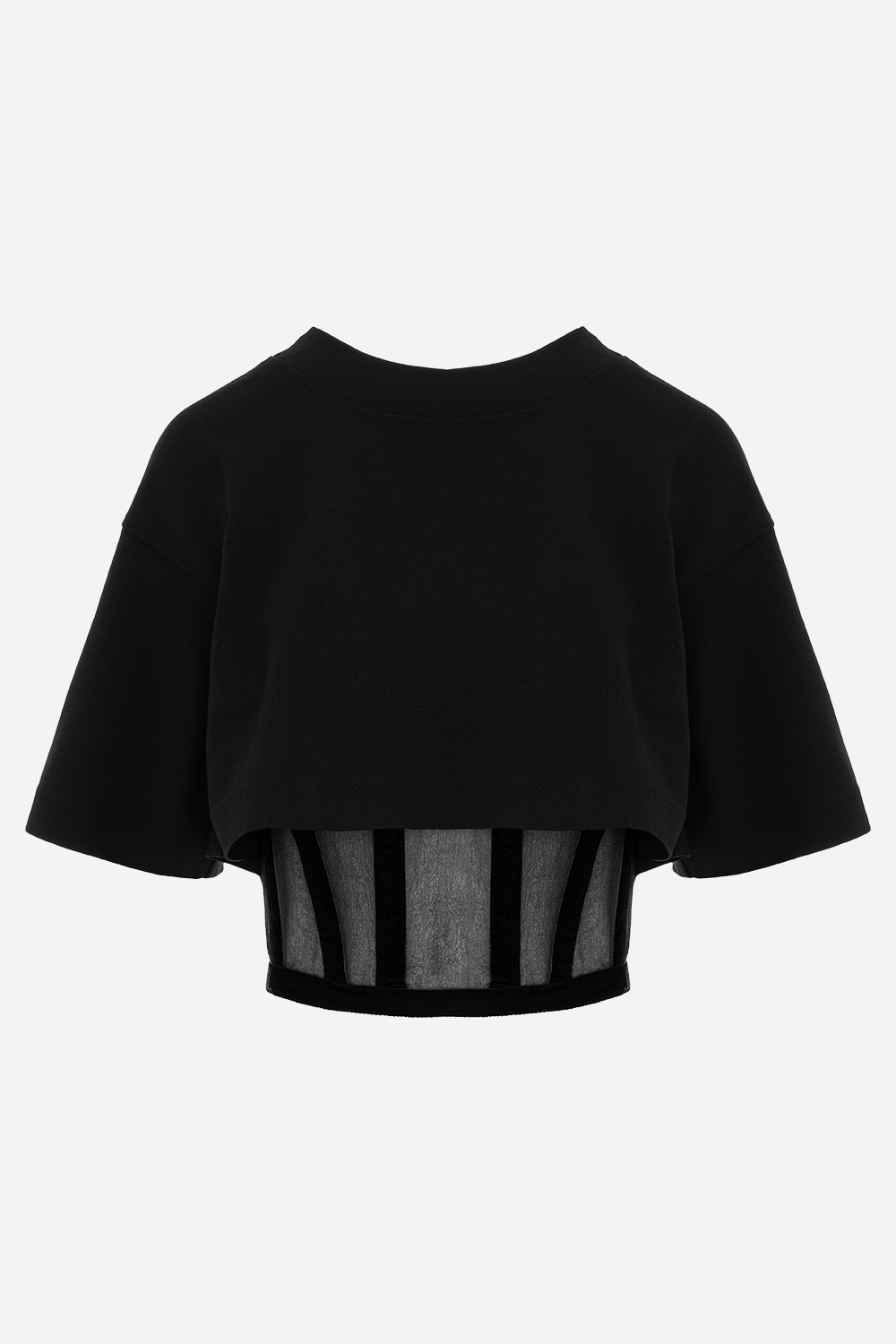 Tricou negru cu corset si benzi de catifea Organza