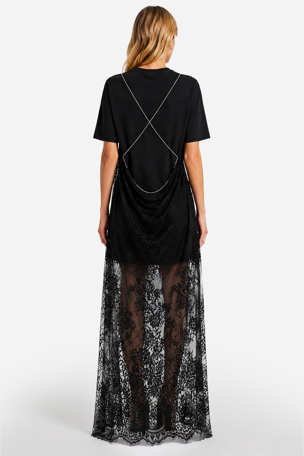 Negligee v2 double-layered Lace Black Dress